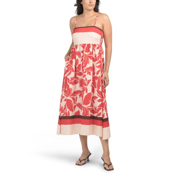 LA RAGAZZE Red Sand Made In Italy Linen Blend Sleeveless Floral Maxi Dress - Picture 1 of 2